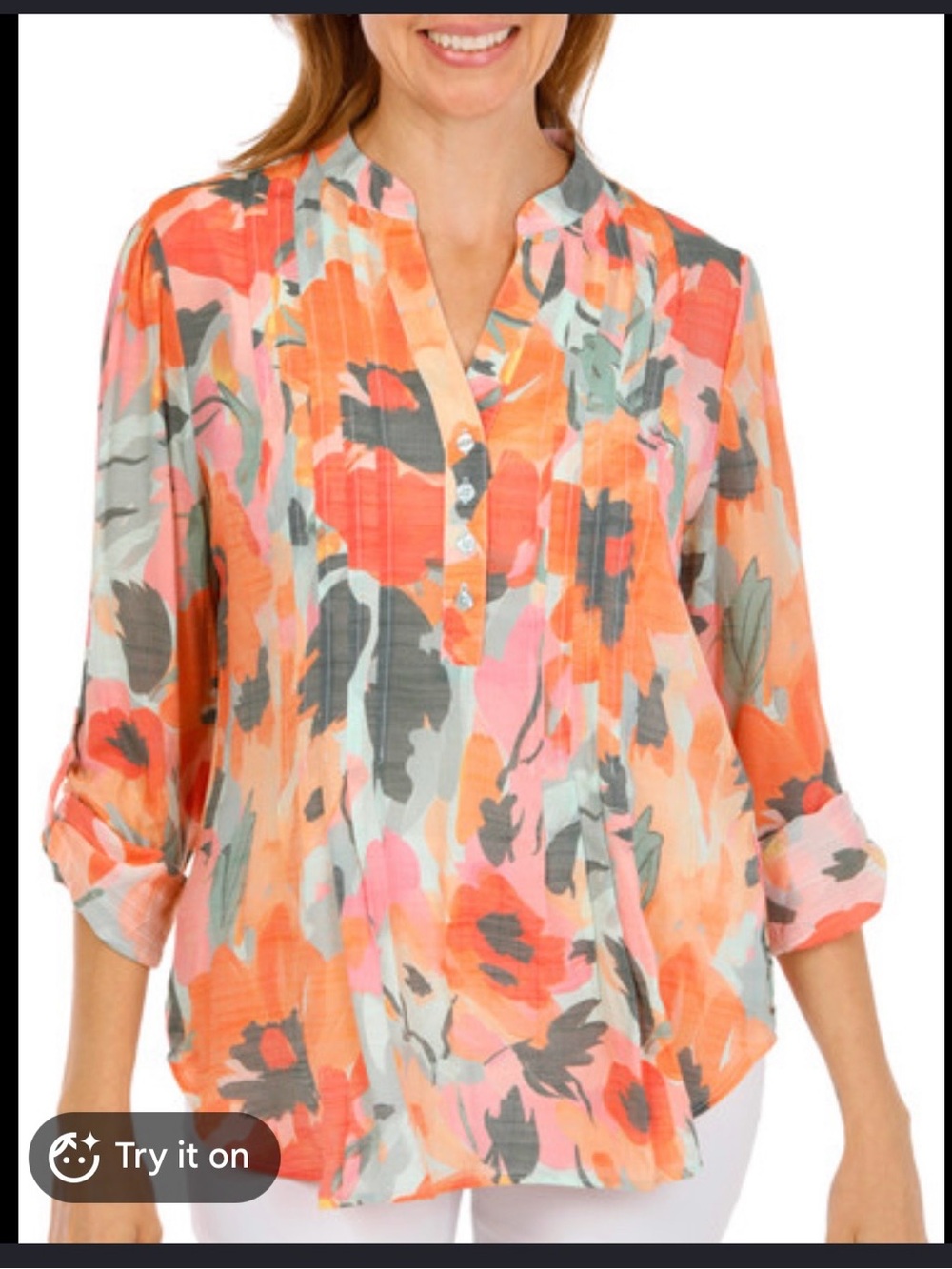 Lark lane Multicolor Floral Button-Front sheer Women's Blouse